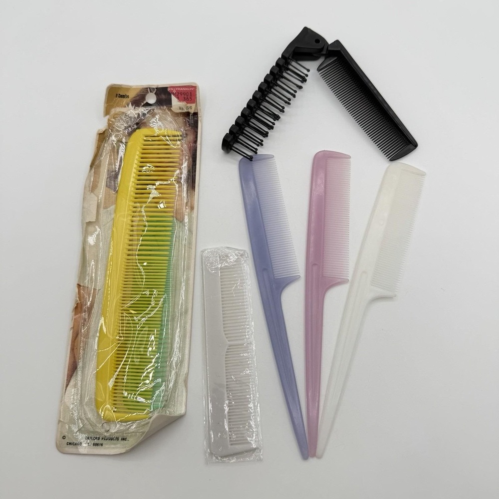1980s Vintage Comb Lot Teasing Hair Retro 8" Rat Tail Gayla Folding Combo Brush